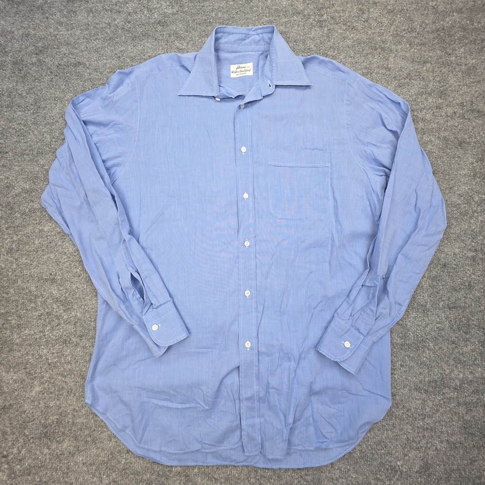 Brioni Dress Shirt Men's 39 15.5 Blue Button Up 100% Cotton Made in Italy Wilkes